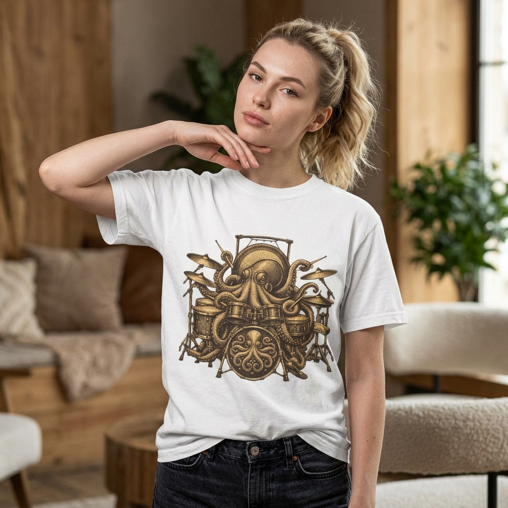 Octopus Drum Kit T-Shirt — Vintage Nautical Music Tee