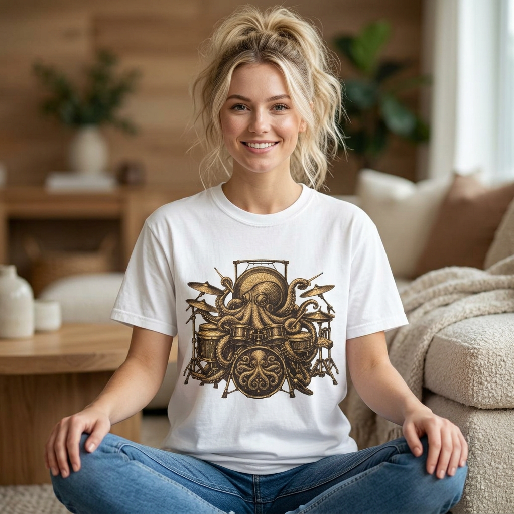 Octopus Drum Kit T-Shirt — Vintage Nautical Music Tee