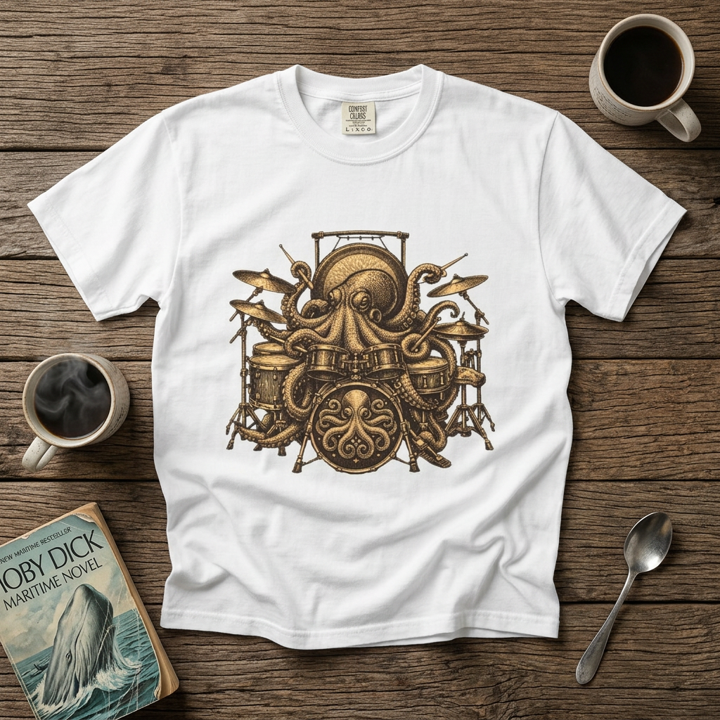 Octopus Drum Kit T-Shirt — Vintage Nautical Music Tee