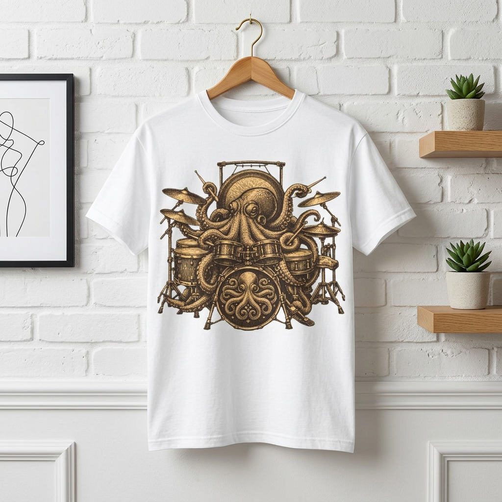 Octopus Drum Kit T-Shirt — Vintage Nautical Music Tee